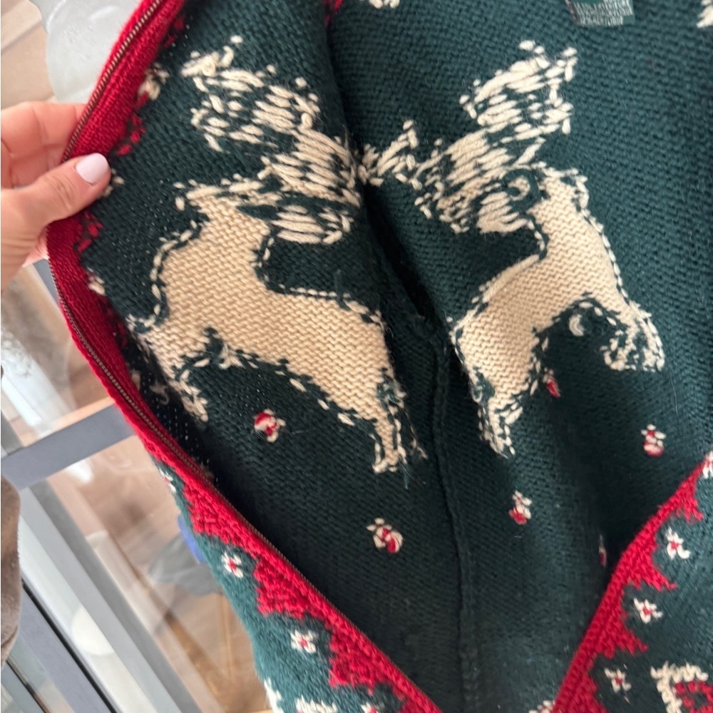 Vintage Ralph Lauren Hand Knit Wool Fur Collar Reindeer Christmas Sweater zipup - Picture 9 of 14